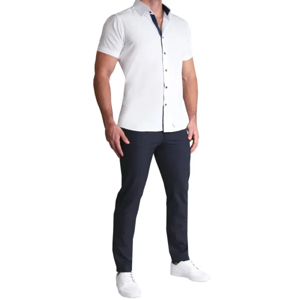 State and Liberty "The Hampton" White with Navy Accents | T-shirts | Short Sleeve Button Downs