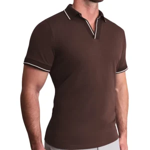 State and Liberty "The Hayes" Brown with White Tipped Polo | Short Sleeve Button Downs | Polos