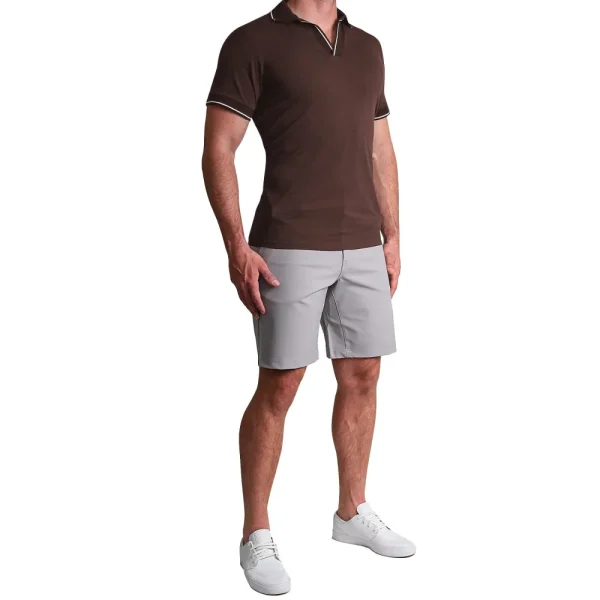 State and Liberty "The Hayes" Brown with White Tipped Polo | Short Sleeve Button Downs | Polos