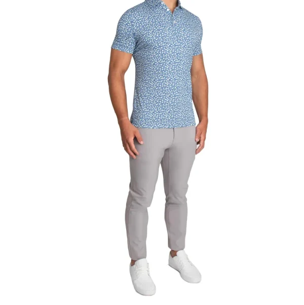 State and Liberty "The Ken" White & Light Blue Floral Print Polo | Short Sleeve Button Downs | Polos