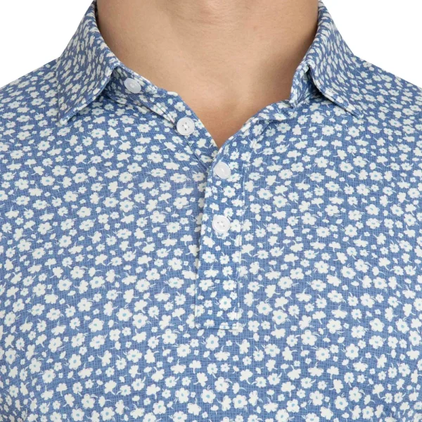 State and Liberty "The Ken" White & Light Blue Floral Print Polo | Short Sleeve Button Downs | Polos
