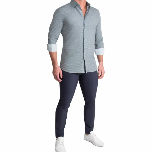 State and Liberty "The La Porta" Green, White, & Black Mini Double Check | Dress Shirts