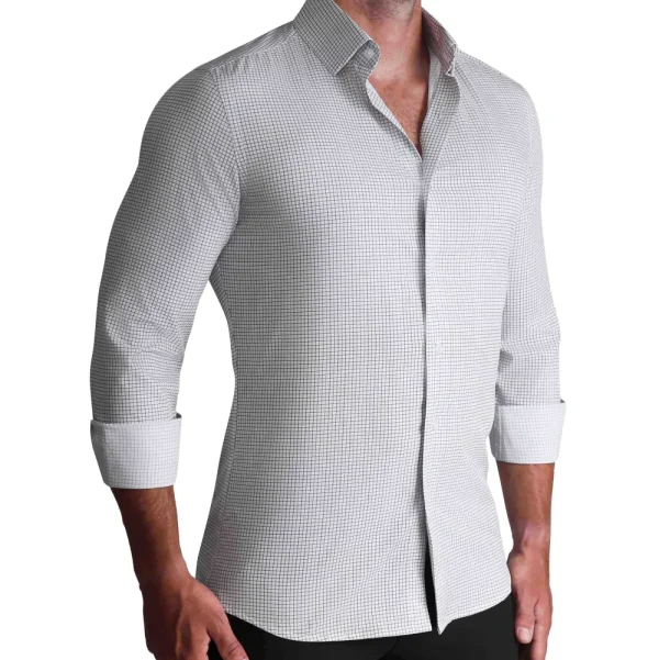 State and Liberty "The Luca" Black Dashed Mini Grid | Dress Shirts
