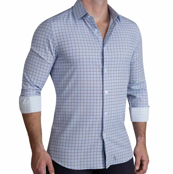 State and Liberty "The Marcus" Brown, White, & Light Blue Windowpane | Dress Shirts