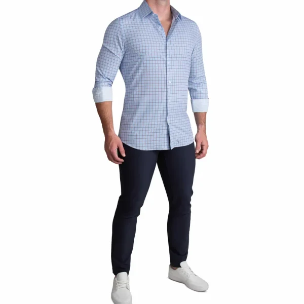 State and Liberty "The Marcus" Brown, White, & Light Blue Windowpane | Dress Shirts