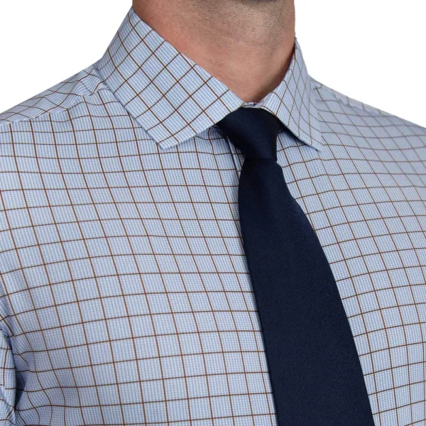 State and Liberty "The Marcus" Brown, White, & Light Blue Windowpane | Dress Shirts