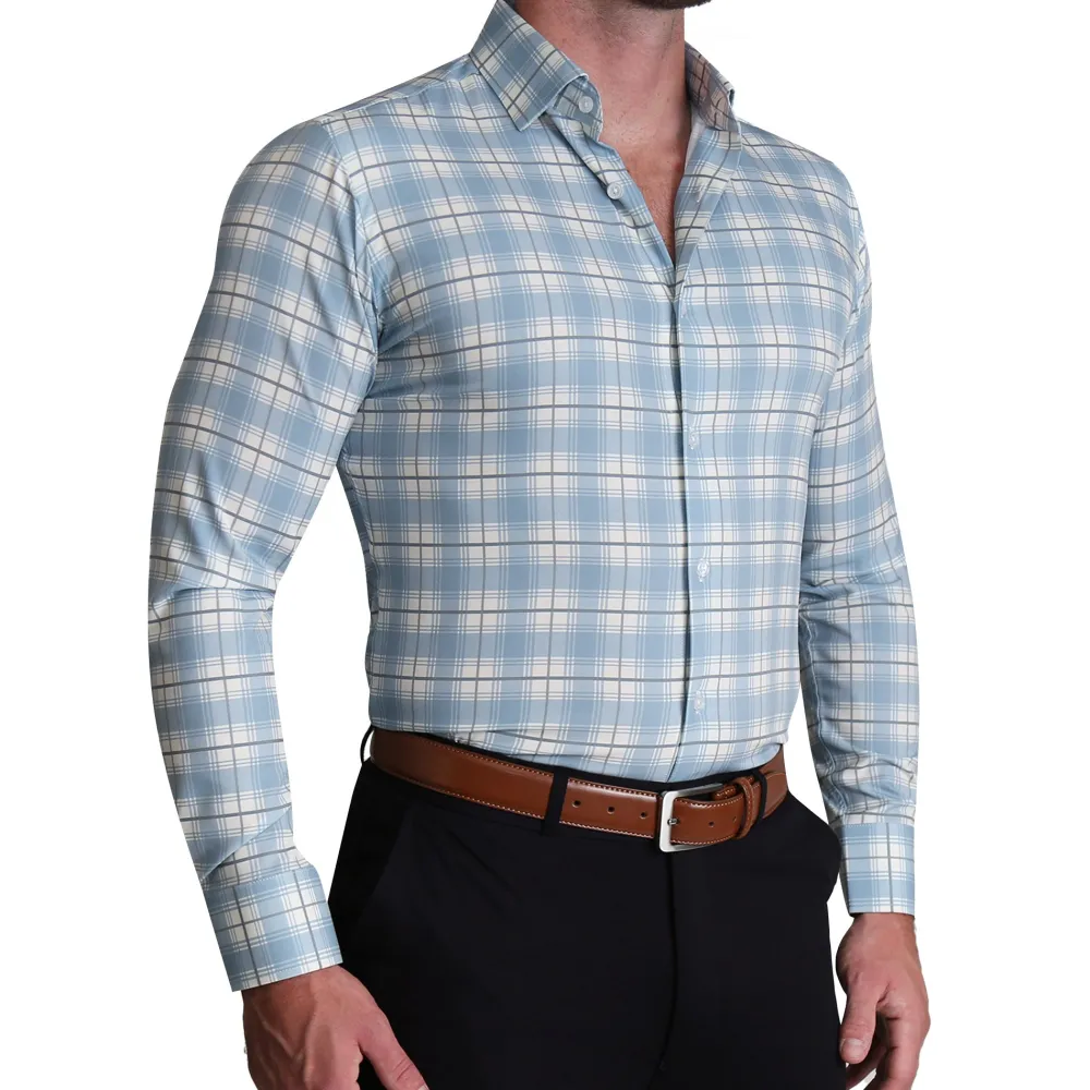 State and Liberty "The Mello" Light Blue & Grey Multi Plaid | Dress Shirts