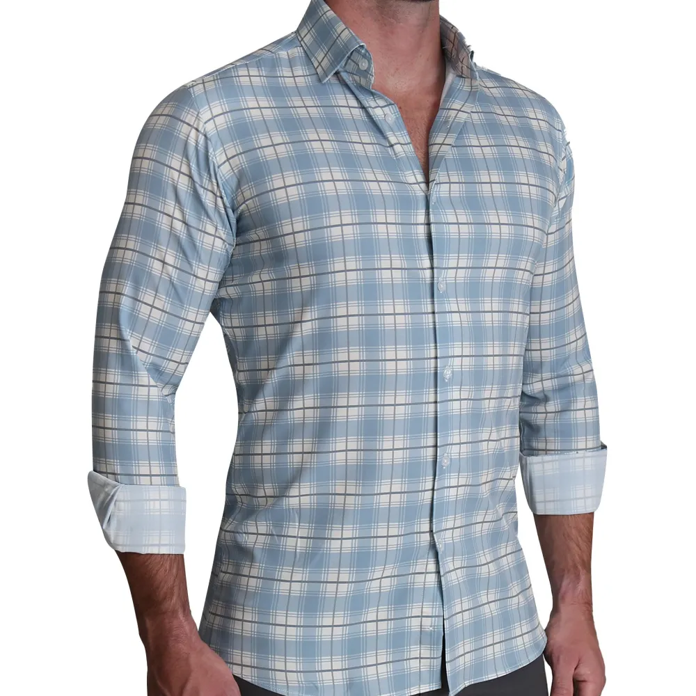 State and Liberty "The Mello" Light Blue & Grey Multi Plaid | Dress Shirts