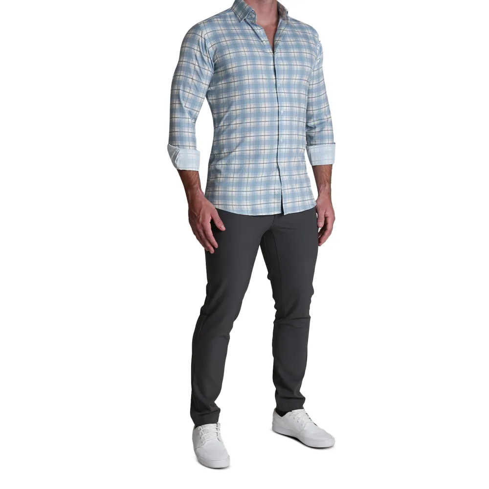 State and Liberty "The Mello" Light Blue & Grey Multi Plaid | Dress Shirts