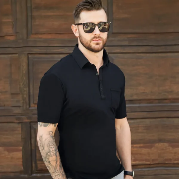 State and Liberty "The Ott” Black on Black Polo | T-shirts | Short Sleeve Button Downs