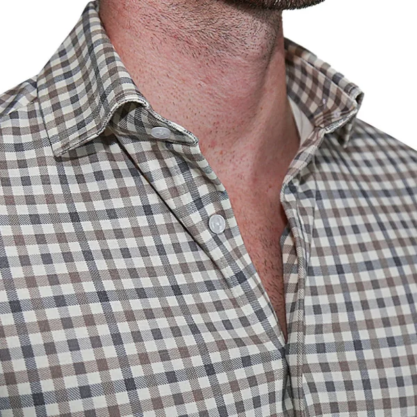 State and Liberty "The Palmer" Brown, Grey, and White Gingham Casual Button Down | Casual Long Sleeves | Long Sleeve Button Downs