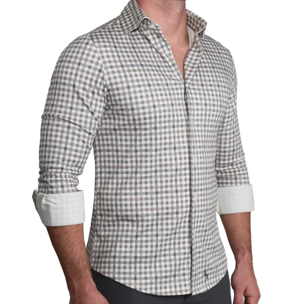 State and Liberty "The Palmer" Brown, Grey, and White Gingham Casual Button Down | Casual Long Sleeves | Long Sleeve Button Downs