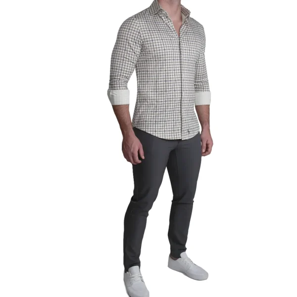 State and Liberty "The Palmer" Brown, Grey, and White Gingham Casual Button Down | Casual Long Sleeves | Long Sleeve Button Downs