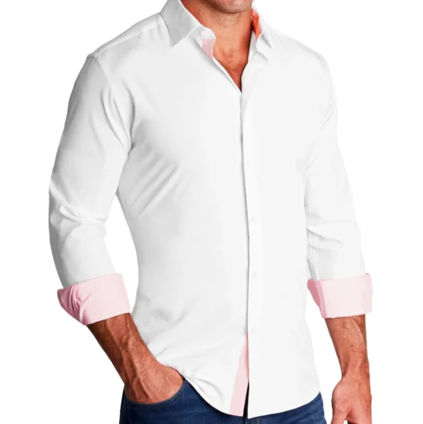 State and Liberty "The Porter" Solid White with Pink Accents | Dress Shirts