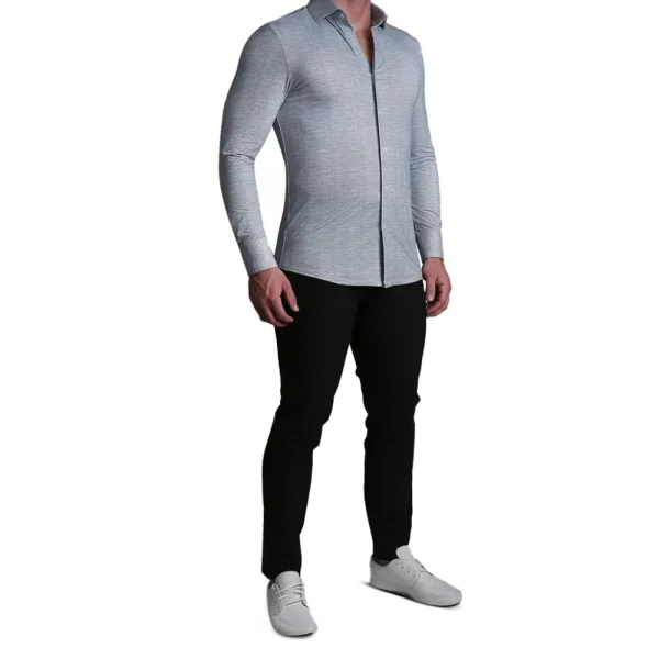 State and Liberty "The Rolo" Sport Shirt - Light Grey Printed Linen | Casual Long Sleeves | Long Sleeve Button Downs