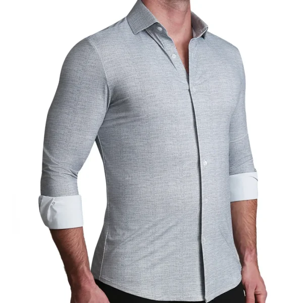 State and Liberty "The Rolo" Sport Shirt - Light Grey Printed Linen | Casual Long Sleeves | Long Sleeve Button Downs