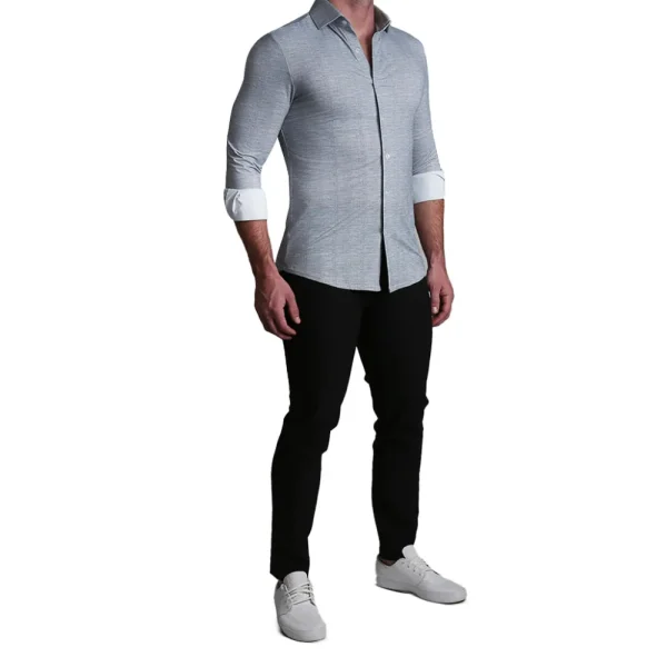 State and Liberty "The Rolo" Sport Shirt - Light Grey Printed Linen | Casual Long Sleeves | Long Sleeve Button Downs