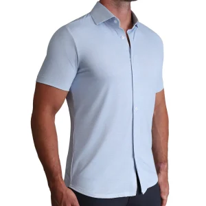 State and Liberty "The Rowan" Light Blue Printed Linen | Short Sleeve Button Downs
