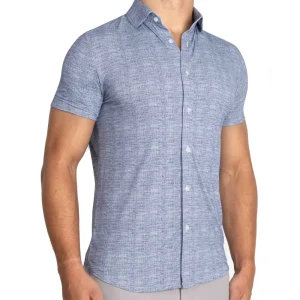 State and Liberty "The Troy" Navy Printed Linen Short Sleeve Button Down | T-shirts | Polos