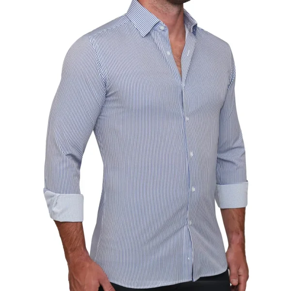 State and Liberty "The Tucker" Mid-Blue Bengal Stripe | Dress Shirts