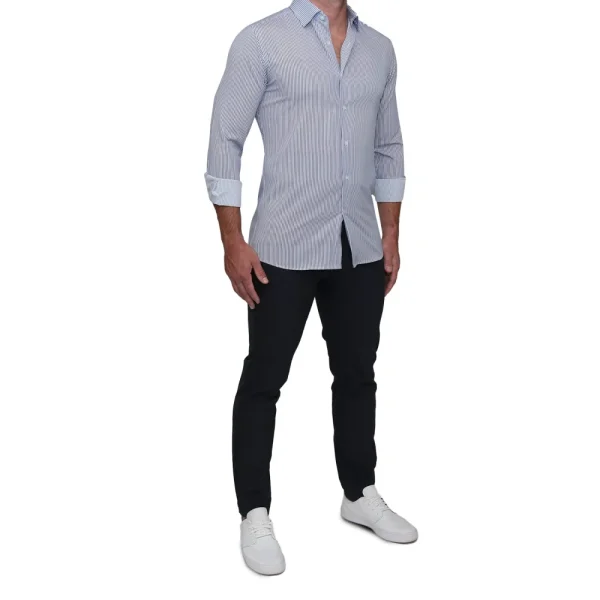 State and Liberty "The Tucker" Mid-Blue Bengal Stripe | Dress Shirts