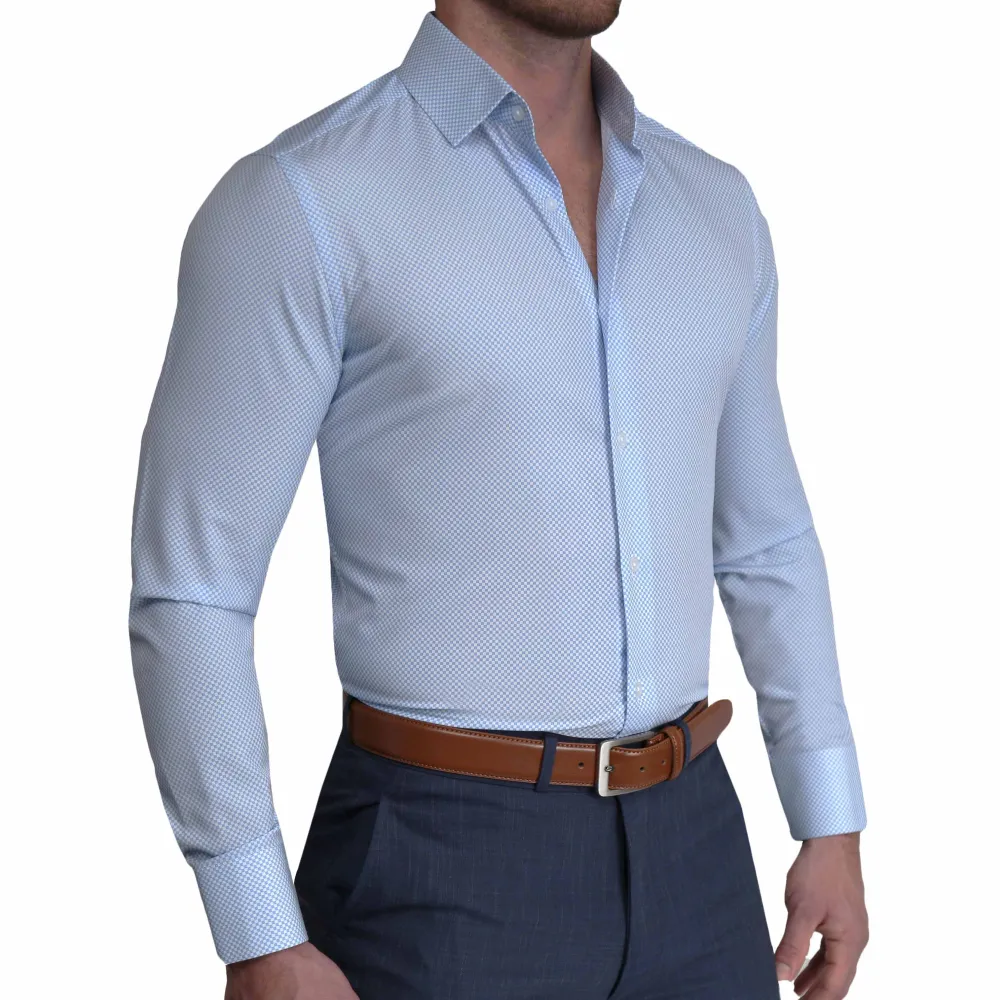 State and Liberty "The Vernor" Light Blue Square Check Print | Dress Shirts