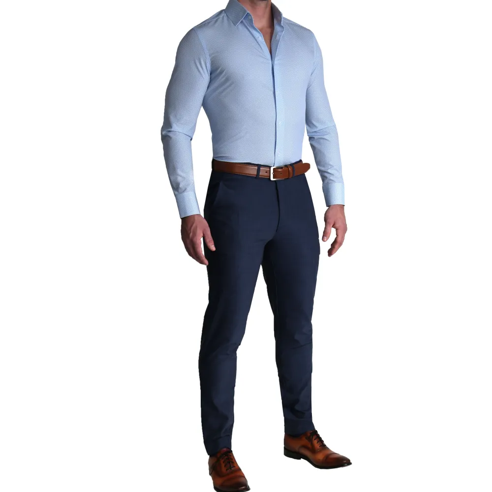 State and Liberty "The Vernor" Light Blue Square Check Print | Dress Shirts