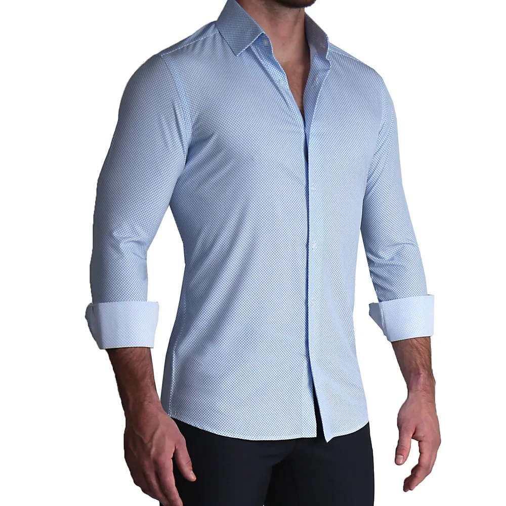 State and Liberty "The Vernor" Light Blue Square Check Print | Dress Shirts