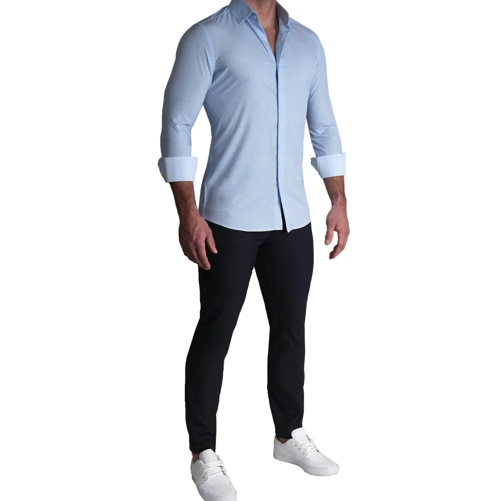 State and Liberty "The Vernor" Light Blue Square Check Print | Dress Shirts