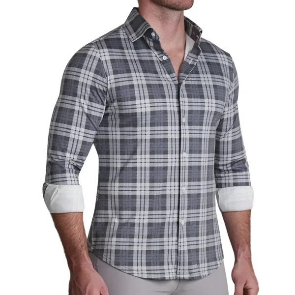 State and Liberty "The Warner" Grey and White Windowpane Casual Button Down | Casual Long Sleeves | Long Sleeve Button Downs