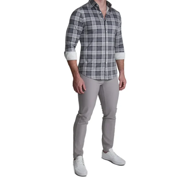 State and Liberty "The Warner" Grey and White Windowpane Casual Button Down | Casual Long Sleeves | Long Sleeve Button Downs