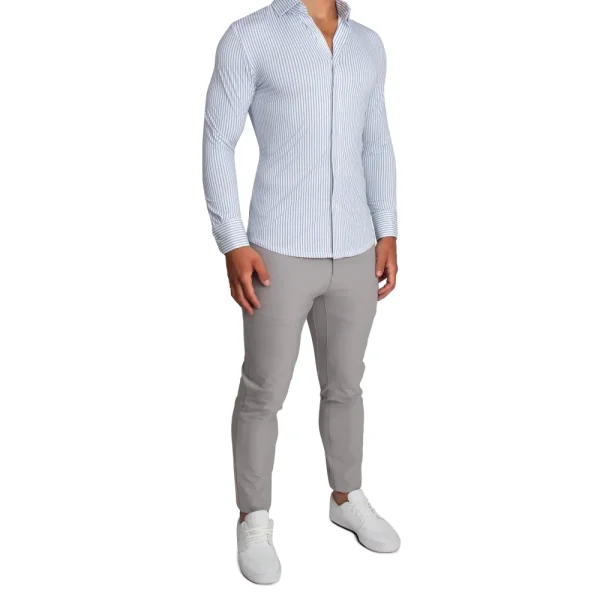 State and Liberty "The Wilfred" Sport Shirt - Blue & White Striped | Casual Long Sleeves | Long Sleeve Button Downs