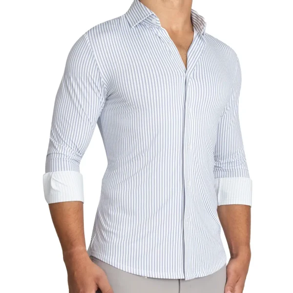 State and Liberty "The Wilfred" Sport Shirt - Blue & White Striped | Casual Long Sleeves | Long Sleeve Button Downs