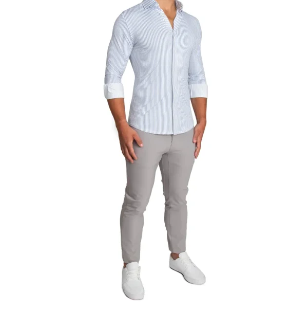 State and Liberty "The Wilfred" Sport Shirt - Blue & White Striped | Casual Long Sleeves | Long Sleeve Button Downs