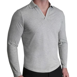 State and Liberty Tipped Long Sleeve Polo - Grey with White | Casual Long Sleeves | Polos