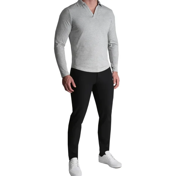 State and Liberty Tipped Long Sleeve Polo - Grey with White | Casual Long Sleeves | Polos