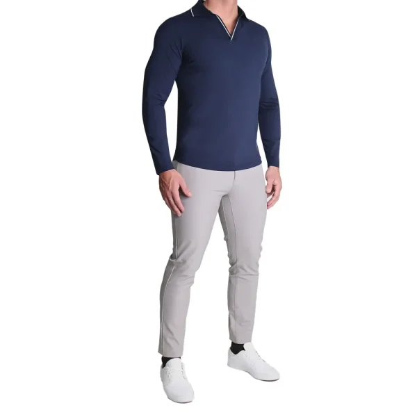 State and Liberty Tipped Long Sleeve Polo - Navy with White | Casual Long Sleeves | Polos
