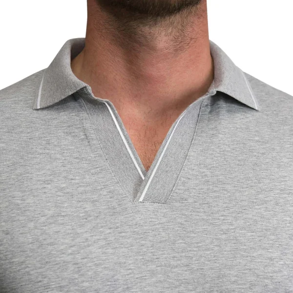 State and Liberty Tipped Long Sleeve Polo - Grey with White | Casual Long Sleeves | Polos