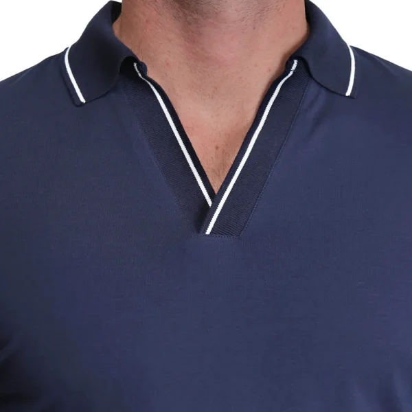 State and Liberty Tipped Long Sleeve Polo - Navy with White | Casual Long Sleeves | Polos
